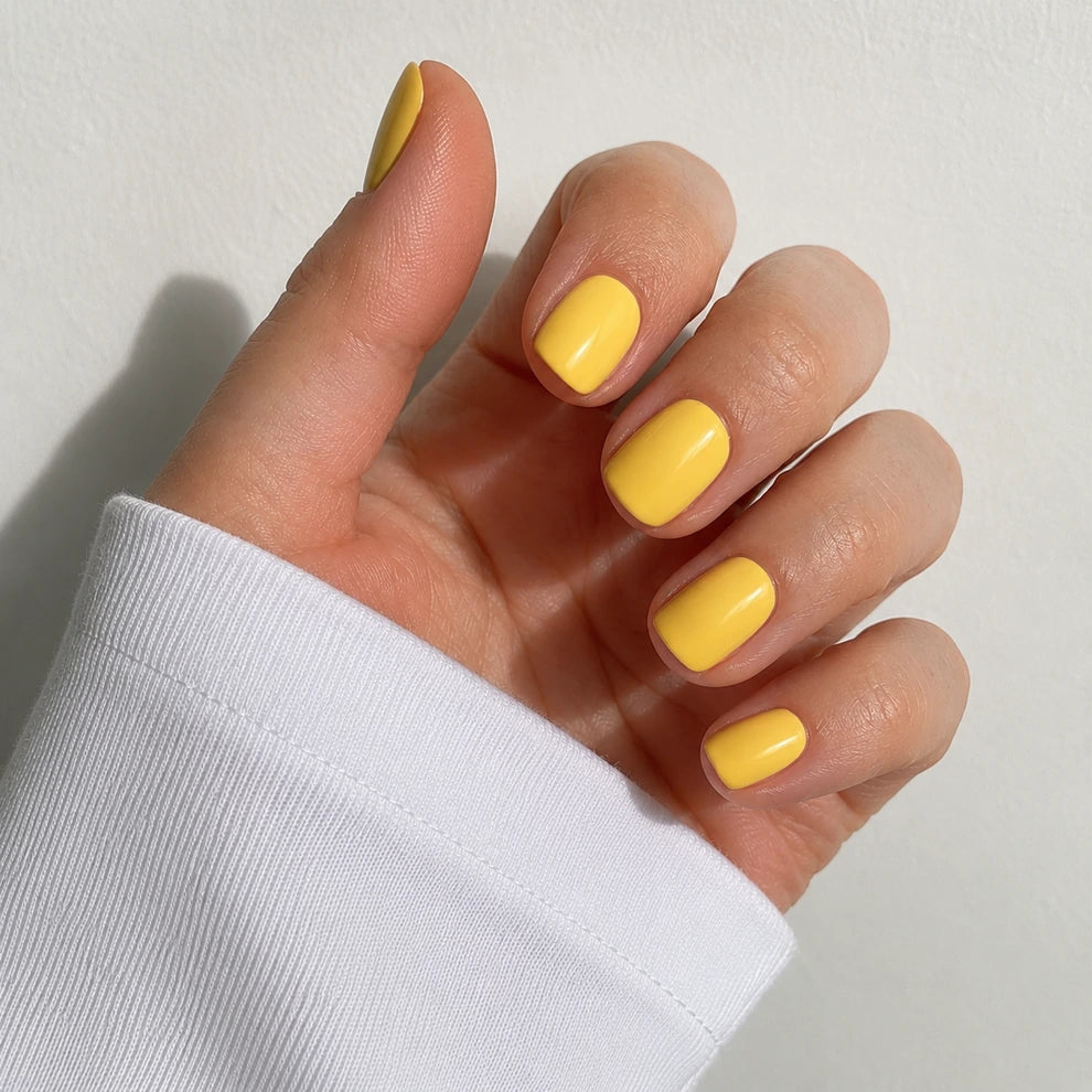 Lemon Glaze short square press-on nails by Matchy Nails
