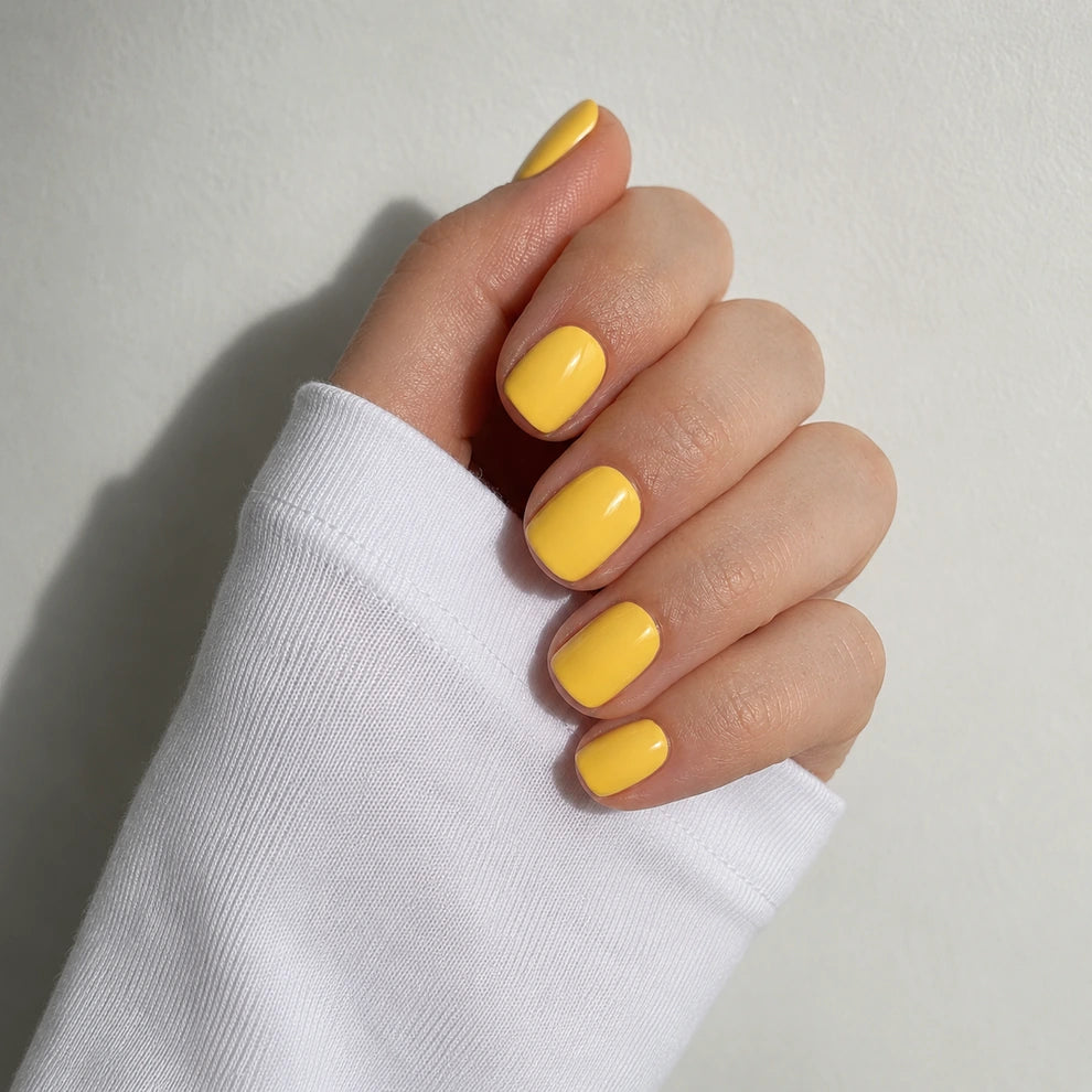 Lemon Glaze short square press-on nails by Matchy Nails