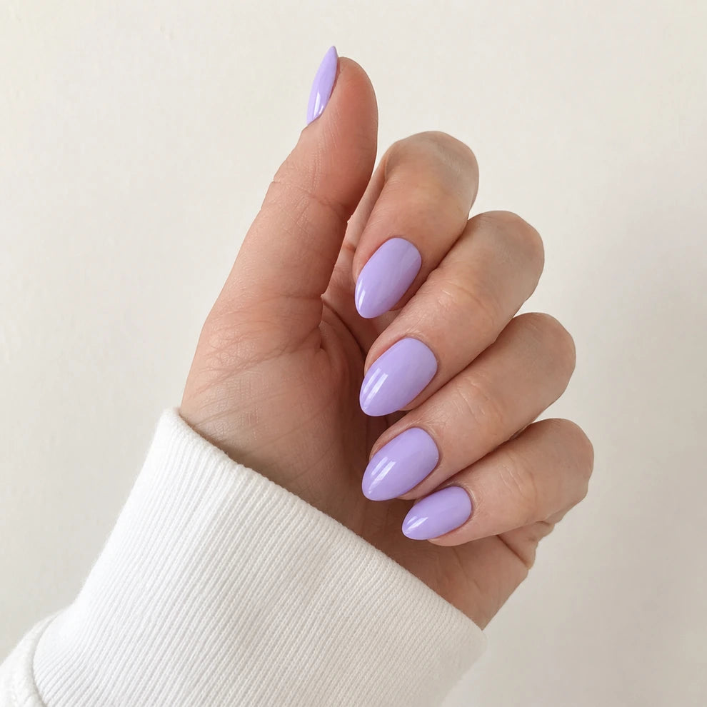 Lilac Veil medium almond purple press-on nails by Matchy Nails