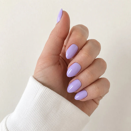 Lilac Veil medium almond purple press-on nails by Matchy Nails