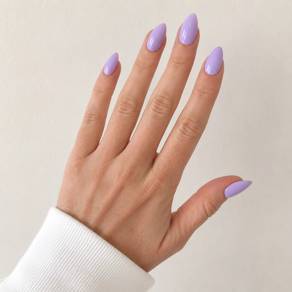 Lilac Veil medium almond purple press-on nails by Matchy Nails