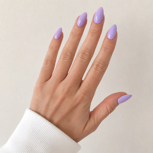 Lilac Veil medium almond purple press-on nails by Matchy Nails