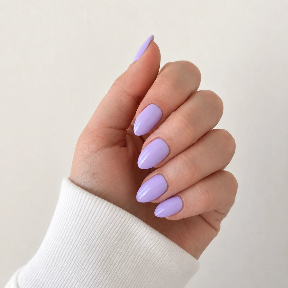 Lilac Veil medium almond purple press-on nails by Matchy Nails