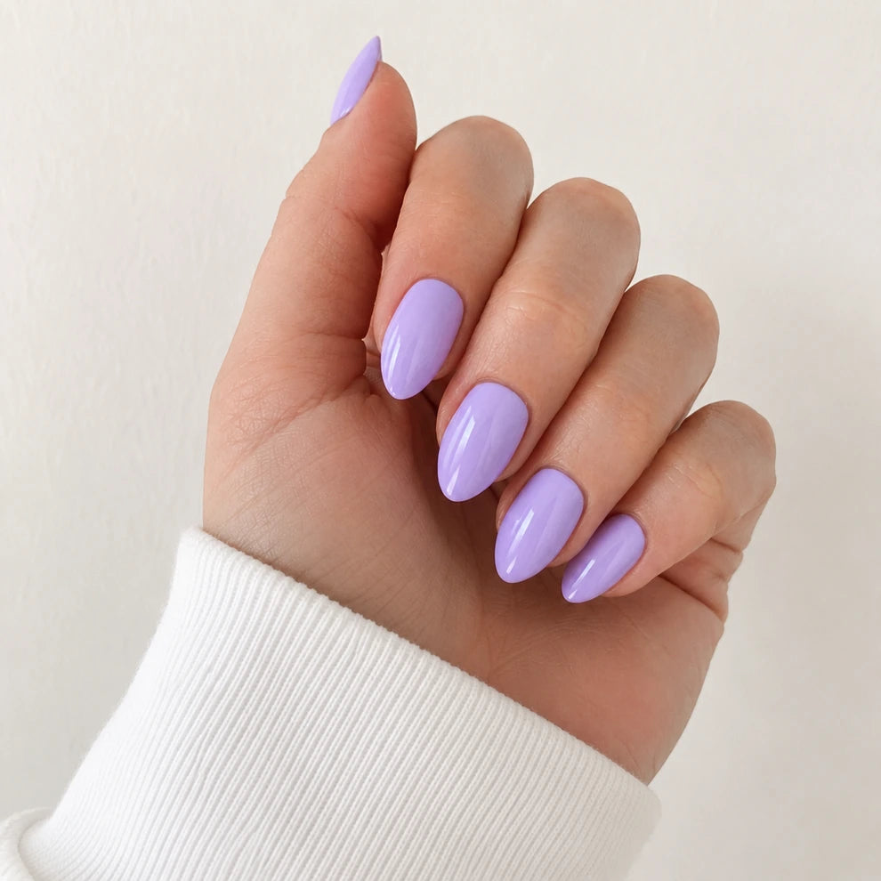 Lilac Veil medium almond purple press-on nails by Matchy Nails