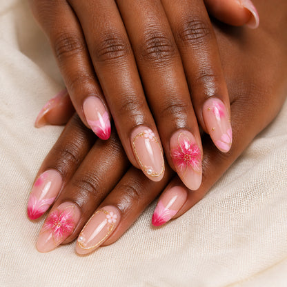 Rose Drift press-on nails shown on dark-skinned two hands