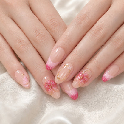 Rose Drift press-on nails shown on light-skinned two hands
