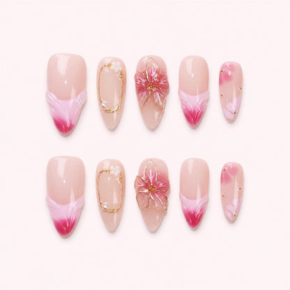 Rose Drift press-on nails, full ten-piece set on a pale blush-white background