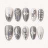 Mercury Reliquary silver grey medium almond press-on nails product display