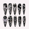 Midnight Heirloom black silver stiletto press-on nails with crystals and bows