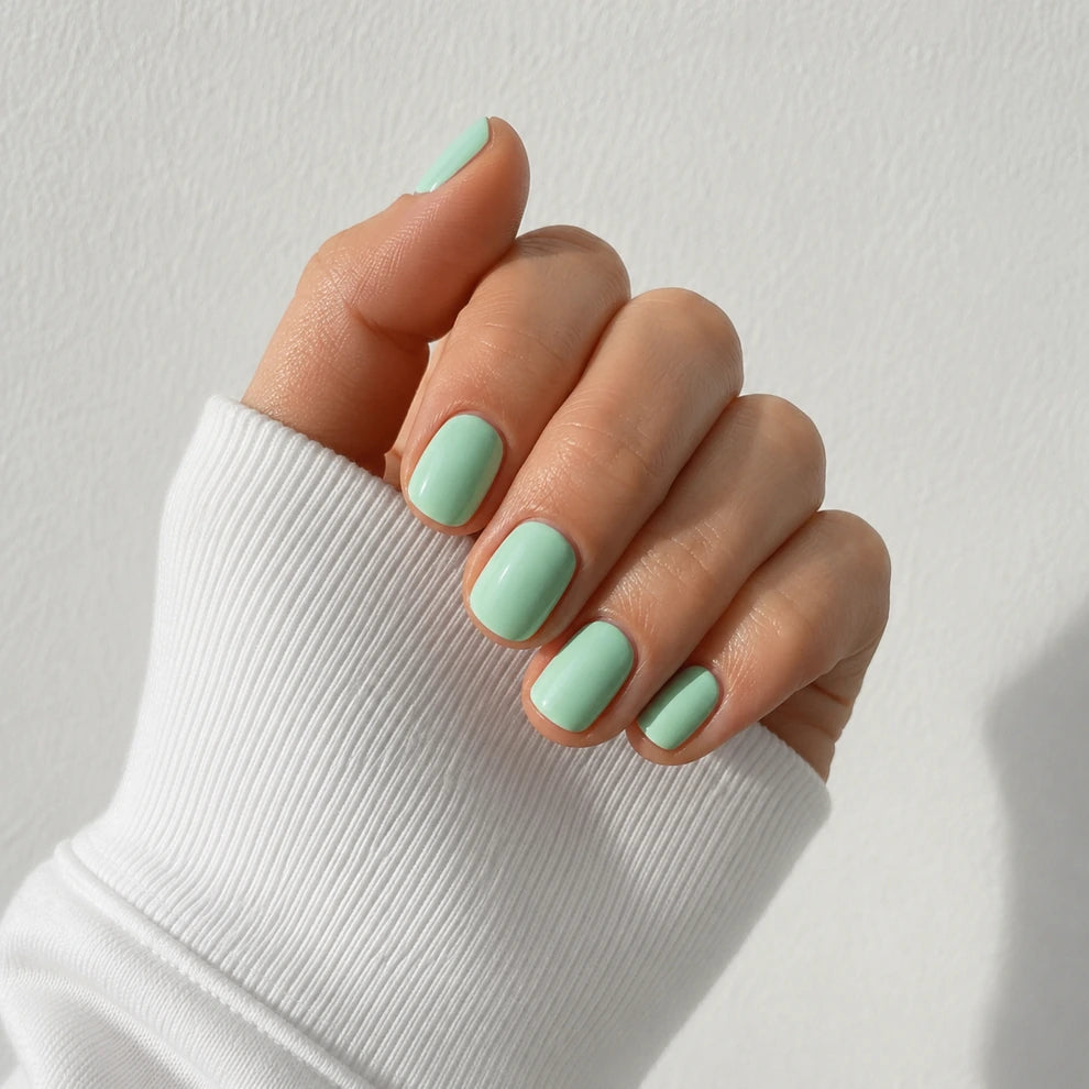 Mint Glaze short square press-on nails by Matchy Nails