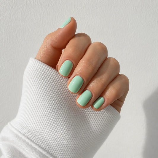 Mint Glaze short square press-on nails by Matchy Nails
