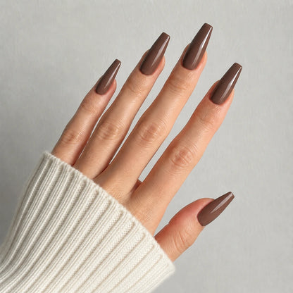 Mocha Dusk long coffin brown press-on nails by Matchy Nails
