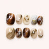 Molten Mocha brown cat eye short squoval press-on nails