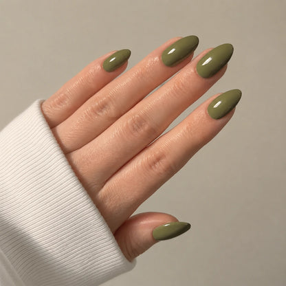 Moss Glaze short almond press-on nails by Matchy Nails