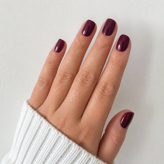 Mulberry Glaze short square press-on nails by Matchy Nails