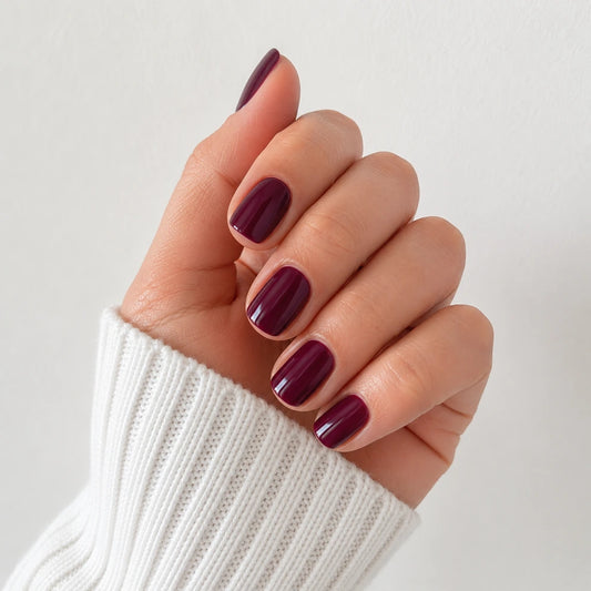 Mulberry Glaze short square press-on nails by Matchy Nails
