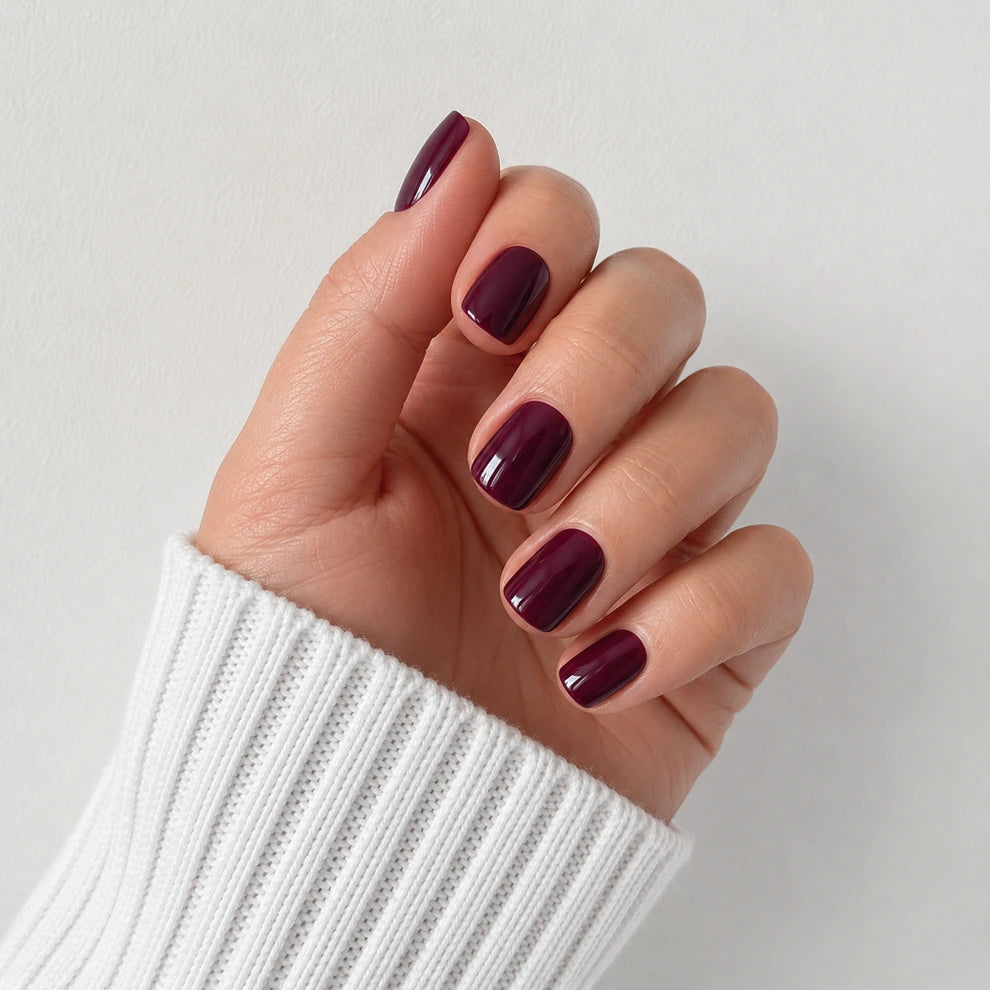 Mulberry Glaze short square press-on nails by Matchy Nails