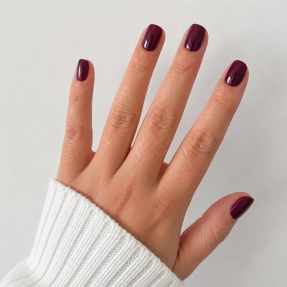 Mulberry Glaze short square press-on nails by Matchy Nails