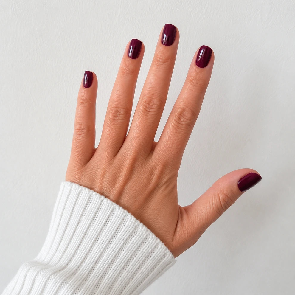 Mulberry Glaze short square press-on nails by Matchy Nails