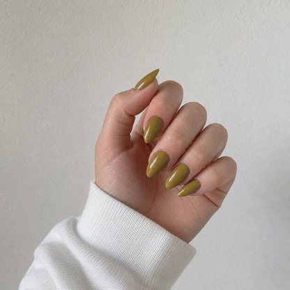 Olive Glaze short almond press-on nails by Matchy Nails