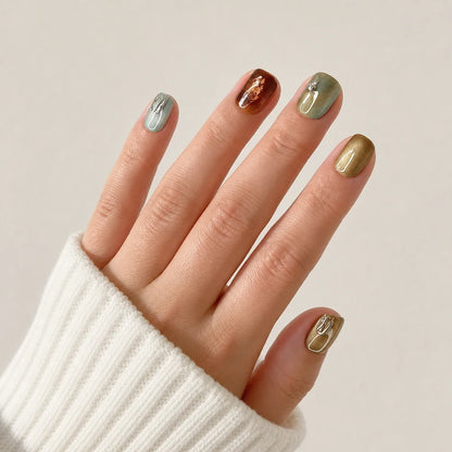 Patina Relic bronze and silver nails on one open hand