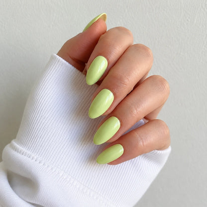 Pistachio Glaze medium almond press-on nails by Matchy Nails