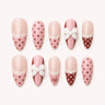 Polka Pirouette pink bow medium almond press-on nails product display, new option