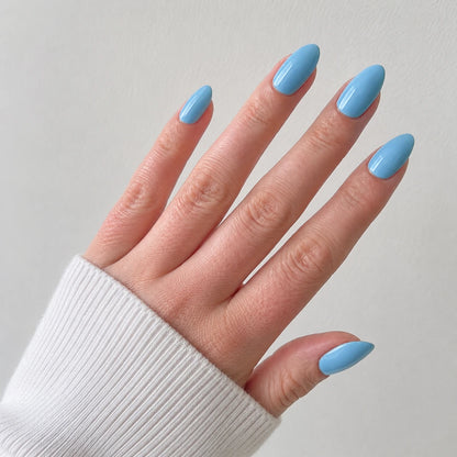Poolside Muse medium almond blue press-on nails by Matchy Nails