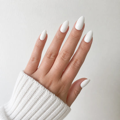 Porcelain Muse medium almond white press-on nails by Matchy Nails