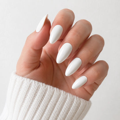 Porcelain Muse medium almond white press-on nails by Matchy Nails