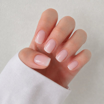 Powder Haze short square french tip pink and white gradient press-on nails by Matchy Nails