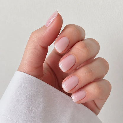 Powder Haze short square french tip pink and white gradient press-on nails by Matchy Nails