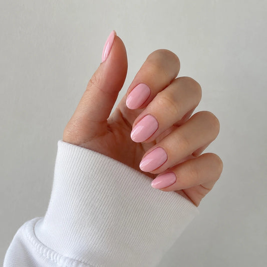 Rose Milk medium almond press-on nails by Matchy Nails