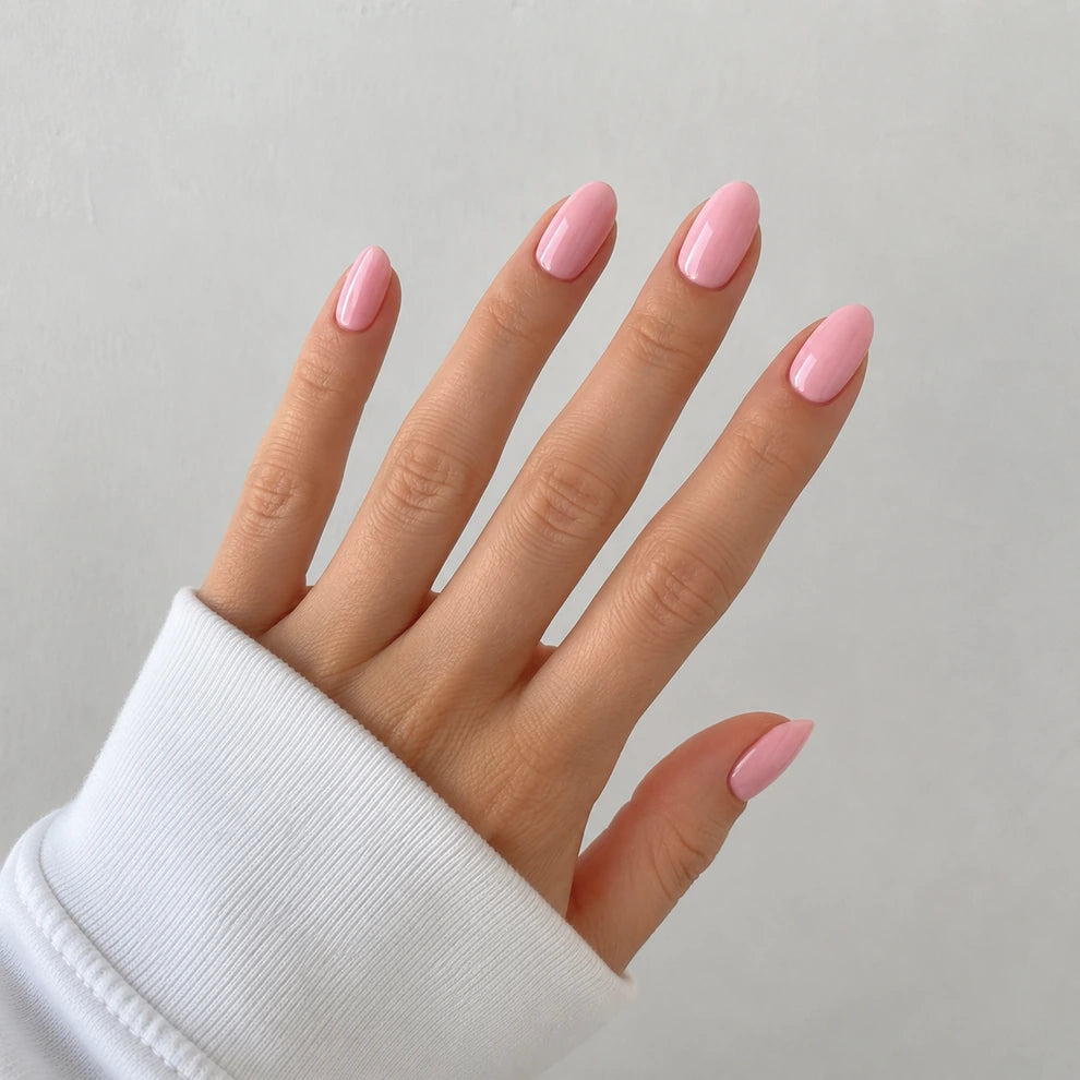 Rose Milk medium almond press-on nails by Matchy Nails