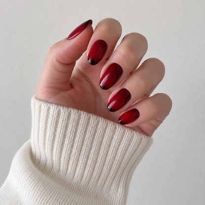 Ruby Lacquer medium almond press-on nails by Matchy Nails