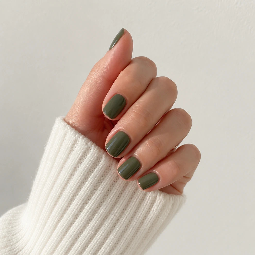 Sage Glaze short square press-on nails by Matchy Nails