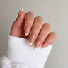 Satin Crescent short almond french tip beige and white press-on nails by Matchy Nails