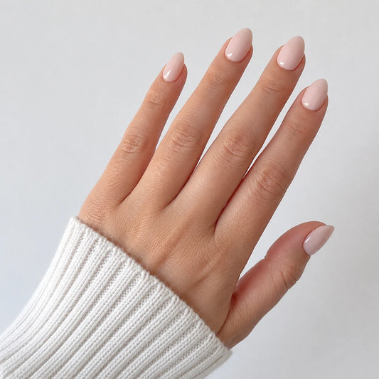 Satin Petal short almond press-on nails by Matchy Nails