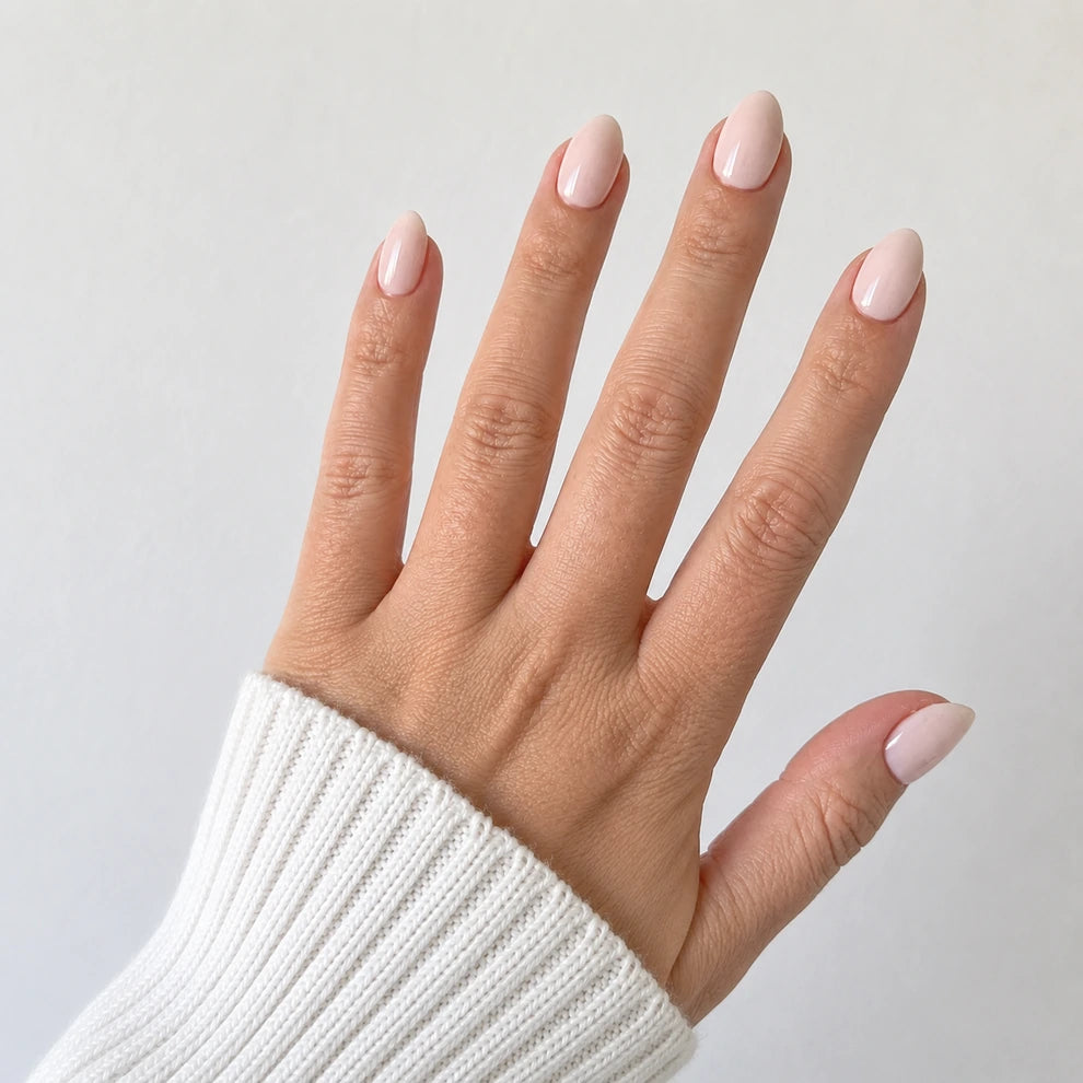 Satin Petal short almond press-on nails by Matchy Nails