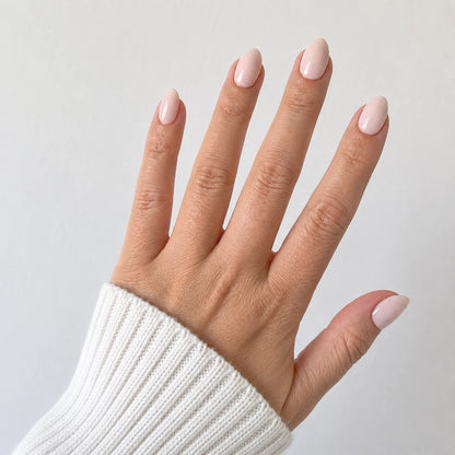 Satin Petal short almond press-on nails by Matchy Nails