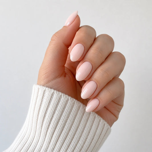 Satin Petal short almond press-on nails by Matchy Nails