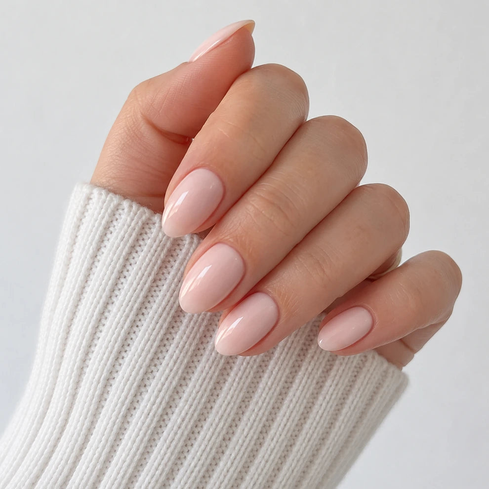 Satin Petal short almond press-on nails by Matchy Nails