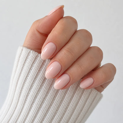 Satin Petal short almond press-on nails by Matchy Nails