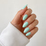 Seafoam Silk medium almond blue press-on nails by Matchy Nails
