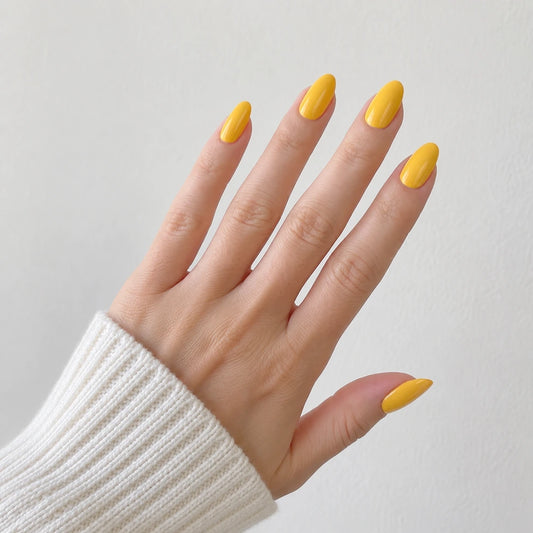 Sunbeam Glaze medium almond press-on nails by Matchy Nails