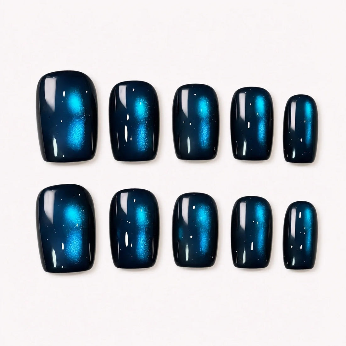 Twin Nebula blue cat eye short square press-on nails