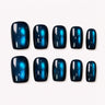 Twin Nebula blue cat eye short square press-on nails
