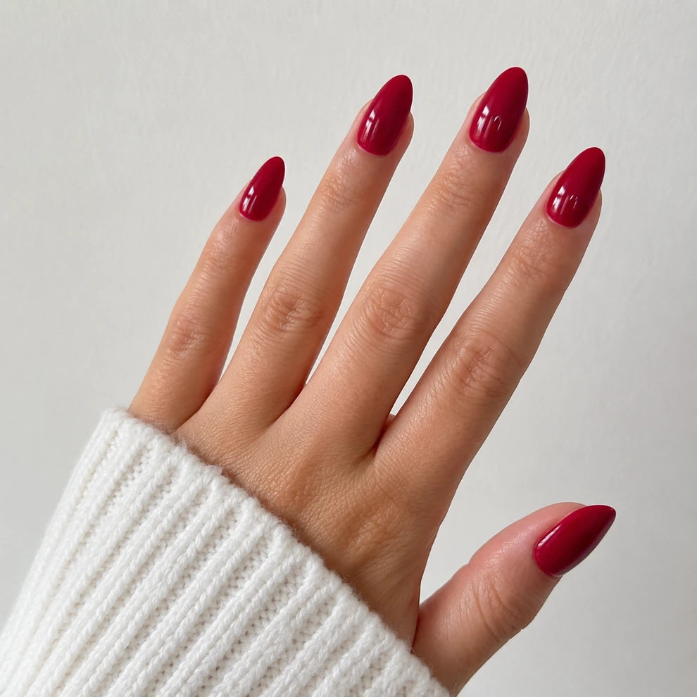 Wine Gloss short almond press-on nails by Matchy Nails