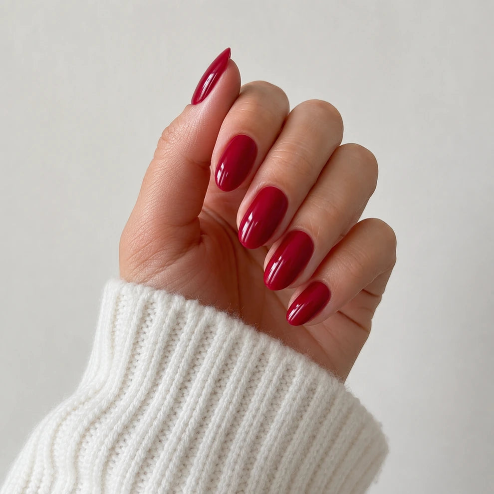 Wine Gloss short almond press-on nails by Matchy Nails