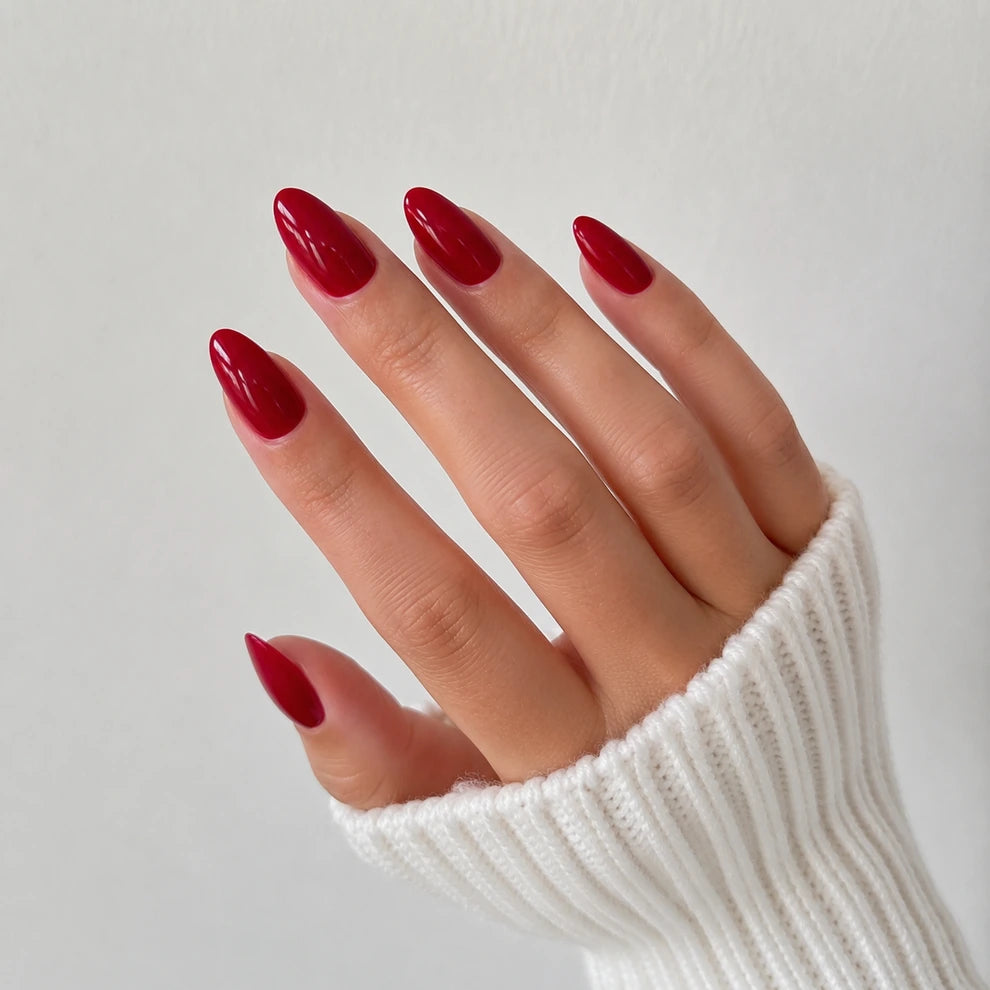 Wine Gloss short almond press-on nails by Matchy Nails